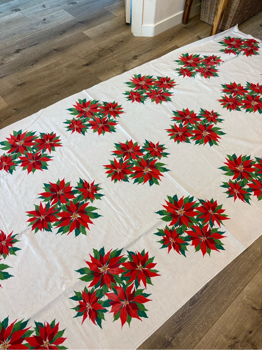 Vintage Red and Green Poinsettia Tablecloth